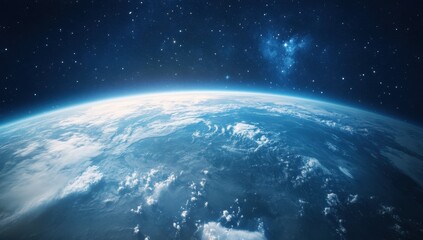 Wall Mural - a side angle view shot of planet earth from a vast starry outer space filled with stars and other pl
