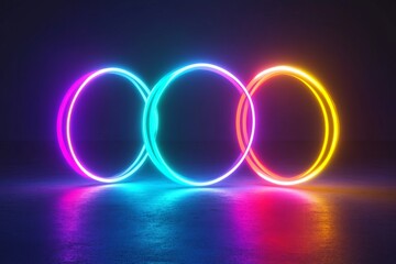 Fototapete - Colorful neon circles glowing against a dark background create a vibrant visual display for modern art enthusiasts