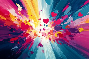 Poster - Vibrant explosion of colorful hearts radiating joy and love in an abstract display