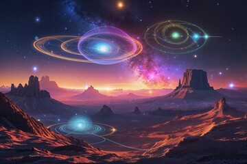 Wall Mural - mystic orbits and chromatic celestial sites in space and astronomy
