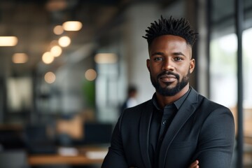 Aufkleber - Confident businessman in a modern office, showcasing professionalism and style during a workday