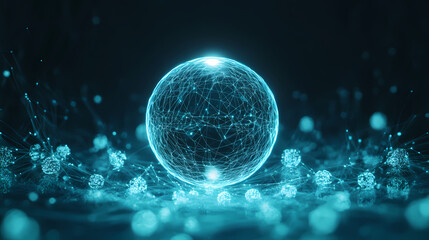 Wall Mural - glowing blue sphere surrounded by light and particles