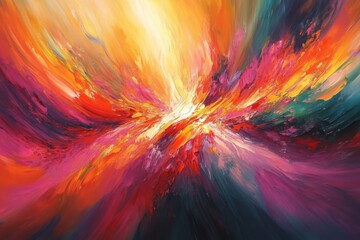 Aufkleber - Vibrant abstract painting with swirling colors and dynamic movement in a warm color palette
