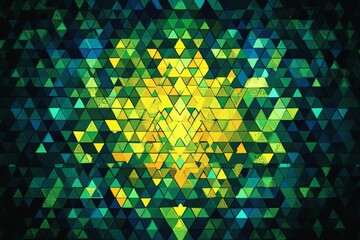 Poster - Vibrant geometric pattern featuring green and yellow triangles in a mesmerizing arrangement