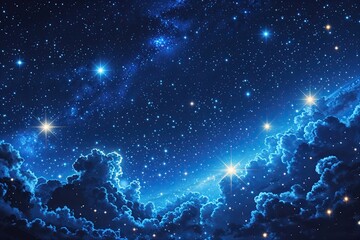 Wall Mural - night shining starry sky with blue cosmos and glowing stars background