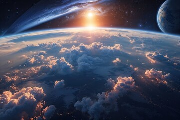 Wall Mural - blue sunrise over earth from space � a beautiful view of the planet in the cosmos