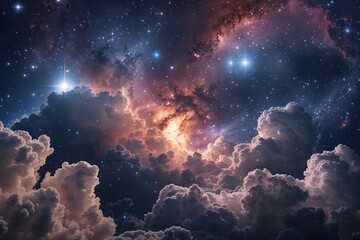 Wall Mural - Stellar Nursery Amid Cosmic Clouds: A Vibrant Astronomical Scene