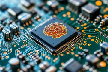 Leinwandbilder - Mind of the machine: visualizing artificial intelligence on a circuit board in a futuristic tech environment