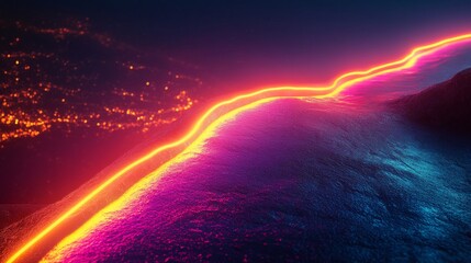 Wall Mural - A luminous neon line curves across a textured abstract landscape