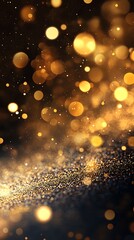 Wall Mural - A shimmering background of golden bokeh lights creating a festive and elegant atmosphere.