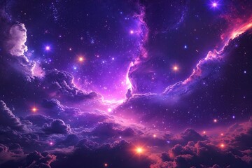 Wall Mural - glowing purple space background with cosmic stars and bright colors