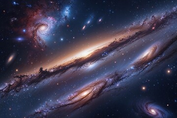Wall Mural - Vibrant Galaxies and Cosmic Night Sky A Stunning Journey Through the Nebulous Horizon