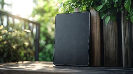 Tablet Device with Blank Screen on Wooden Table