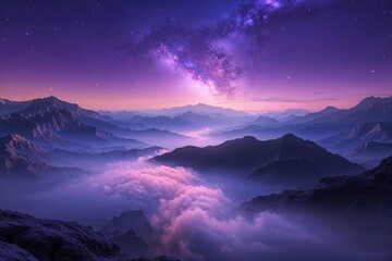 Wall Mural - serene galactic vista with ethereal night sky and violet cosmos