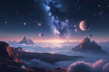 Wall Mural - dreamy cosmic exploration of abstract nightscapes and celestial bodies