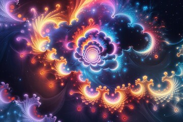 Wall Mural - Vibrant Luminous Fractal Art Illustrating the Universe in Vivid Colors and Dynamic Lighting