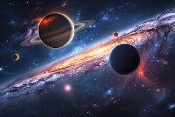Wall Mural - stunning cosmic galaxy background featuring planets and abstract space design