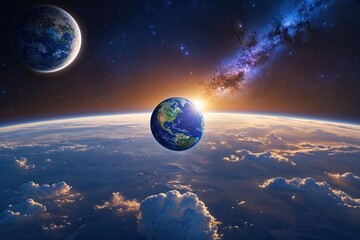 Wall Mural - stunning blue sunrise over earth from space captivating view of our planet in the cosmos