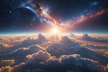 Wall Mural - cosmic dawn unfolding on earth in the vast universe