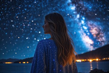 Wall Mural - stunning night sky with blue cosmos and bright glowing stars background