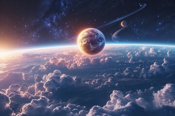 Wall Mural - exploring cosmic design trends with a rising planet in a bright astral sky