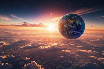 Wall Mural - breathtaking earth sunrise from space perspective
