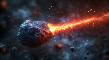 Wall Mural - Fiery Asteroid Trail Through Space