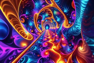 Wall Mural - colorful neon fractal wallpaper design featuring abstract patterns and light effects