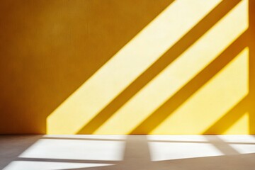 Aufkleber - Bright yellow wall illuminated by sunlight, creating contrasting shadows on the floor