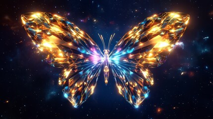 Wall Mural - butterfly: an ethereal, glowing butterfly with intricate, crystallized wings floats in the depths of