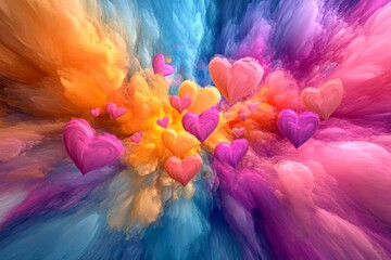 Aufkleber - Colorful explosion of hearts creates a vibrant, joyful atmosphere in a digital artwork