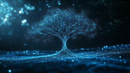 Wall Mural - digital luminescence: an ethereal representation of a tree, meticulously crafted with digital points