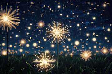Wall Mural - glowing spheres shimmering in a dark starry night sky