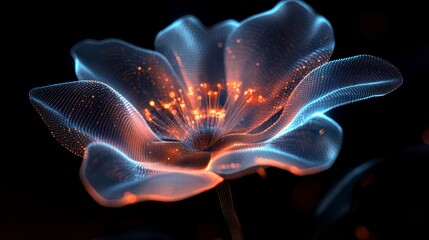 Wall Mural - ethereal bloom: a mesmerizing digital rendering showcases a glowing, abstract flower, its delicate p