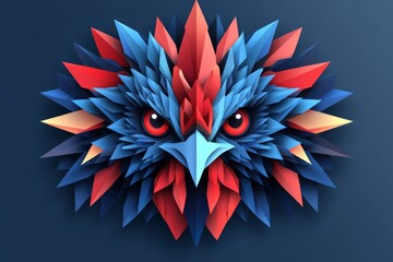 Aufkleber - Colorful geometric bird design showcasing vibrant hues of red, blue, and orange with sharp edges and striking eyes