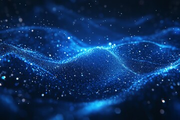 Fototapete - Dynamic blue waves of light create a mesmerizing pattern in a digital space at night