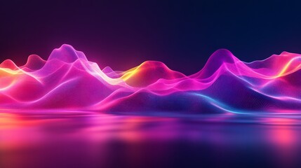 Wall Mural - abstract futuristic landscape with glowing colorful waves and reflective surface