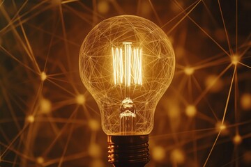 Fototapete - Illuminated bulb showcasing intricate filament design against a web of connections