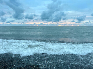 Wall Mural - sea beach, wave and sky. sunset outdoors scenery background