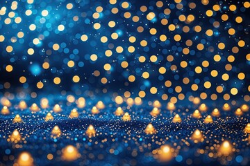 Wall Mural - blue and gold abstract particle background with christmas bokeh and festive light effects