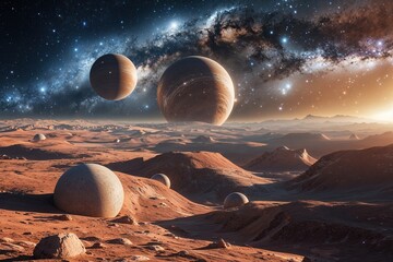 Wall Mural - mysterious orbs in the cosmic scenery of the universe