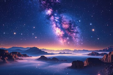 Wall Mural - Enchanted Galaxy Star Tapestry Navy Background with Glowing Ethereal Twilight Scene