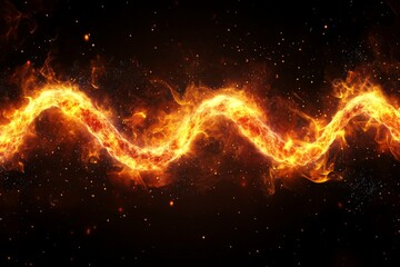 Poster - Bright orange flames swirl in dark space with glowing sparks creating a mystical atmosphere