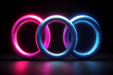 Fototapete - Colorful neon rings glowing against a dark background, creating a striking visual effect in modern art design