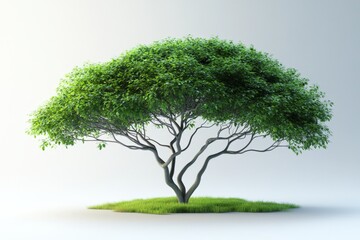 Poster - Lush green tree with a broad canopy resting on a grassy patch in a serene outdoor environment