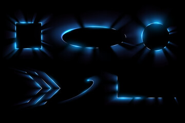 Wall Mural - blue light frames and design elements on black background