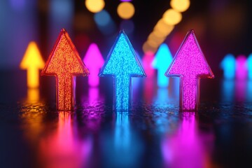 Poster - Colorful lighted arrows guide the way in a darkened setting with a vibrant display of colors