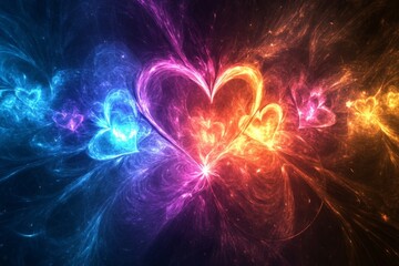 Aufkleber - Colorful heart shapes radiate light and energy in a digital artwork showcasing love and harmony