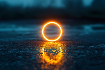 Aufkleber - Illuminated circular reflection on wet ground at night creates a mesmerizing display of light and color