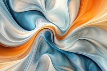 Leinwandbilder - Colorful abstract swirl design with flowing patterns in soft hues of blue, orange, and white created digitally